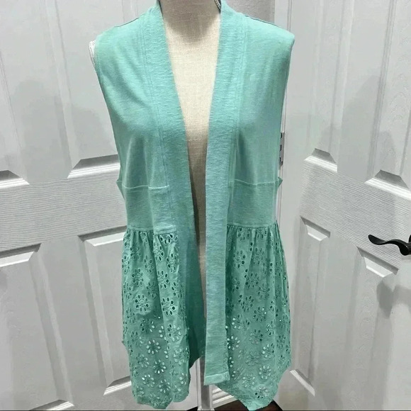 Logo Lori Goldstein Mint lightweight sleeveless jacket eyelet detailing - Picture 2 of 6
